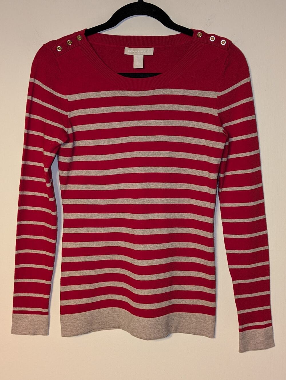 Banana Republic Women XS Stripe Wool Blend Button Shoulder Preppy Career Sweater